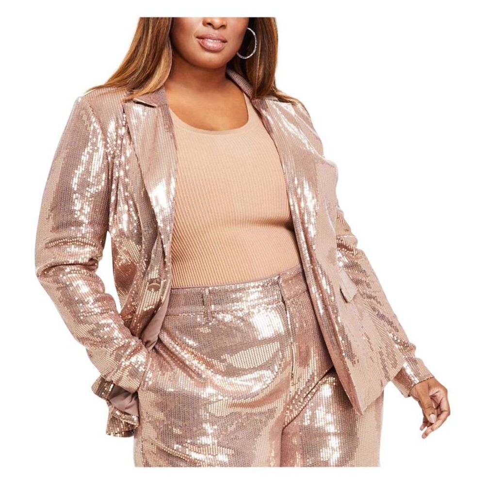 Nina Parker Womens Sequined Blazer Jacket, , Plus Size, 2X, DM